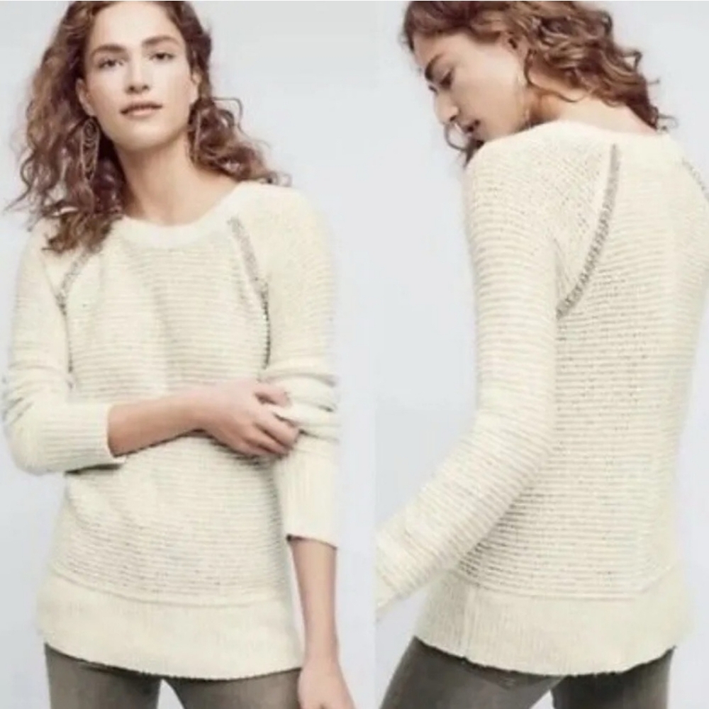 Anthropologie Sleeping on Snow Jeweled Sweater